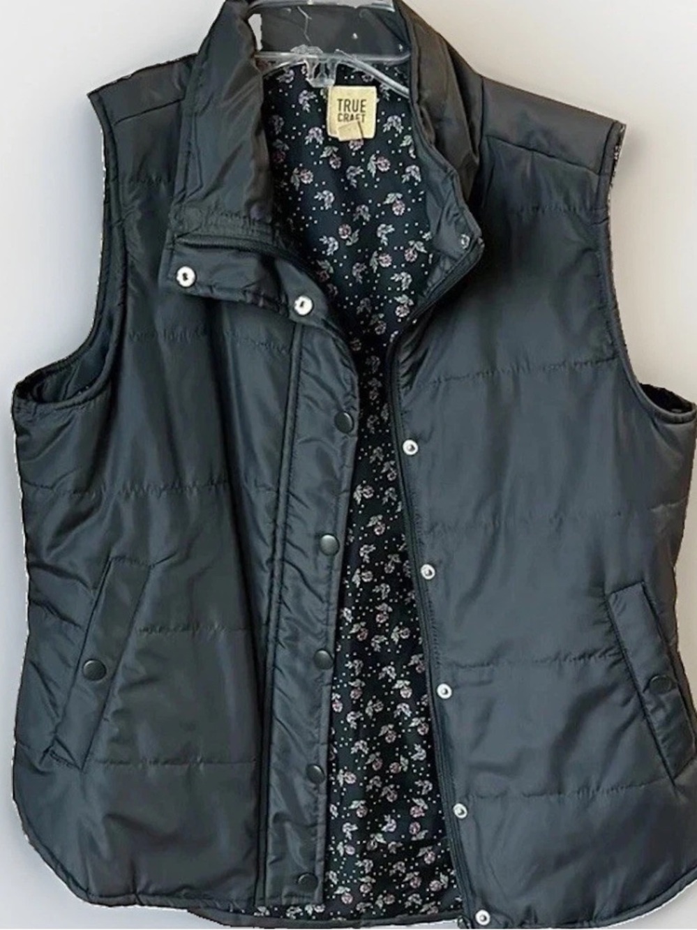 Puffer Vest Jacket Charcoal Gray Snaps Zip Ski Womens Medium True Craft